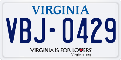 VA license plate VBJ0429