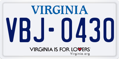 VA license plate VBJ0430