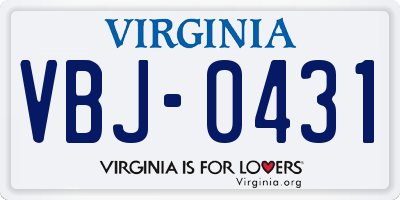 VA license plate VBJ0431