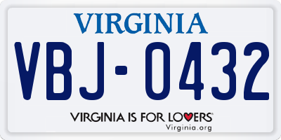 VA license plate VBJ0432