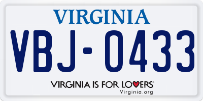 VA license plate VBJ0433