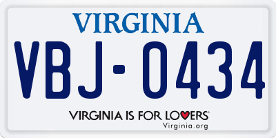 VA license plate VBJ0434