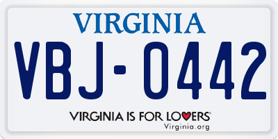 VA license plate VBJ0442