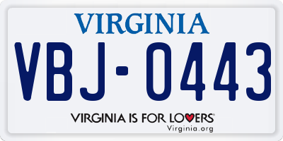 VA license plate VBJ0443