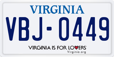 VA license plate VBJ0449
