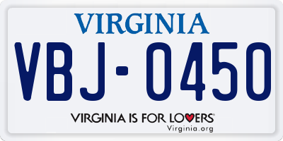 VA license plate VBJ0450