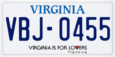 VA license plate VBJ0455