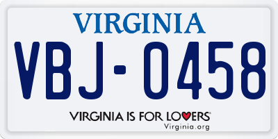 VA license plate VBJ0458