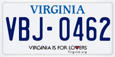 VA license plate VBJ0462