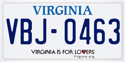 VA license plate VBJ0463