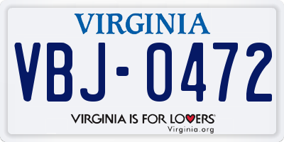VA license plate VBJ0472