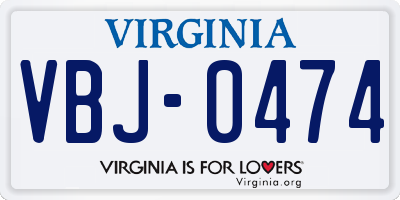 VA license plate VBJ0474