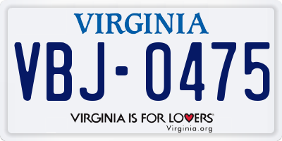 VA license plate VBJ0475