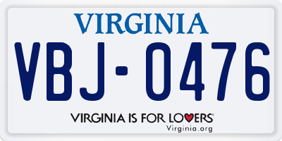 VA license plate VBJ0476