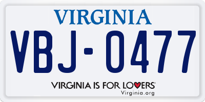 VA license plate VBJ0477