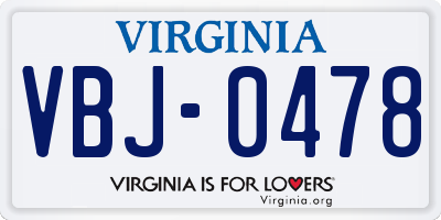VA license plate VBJ0478