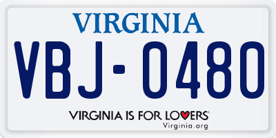 VA license plate VBJ0480