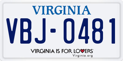 VA license plate VBJ0481