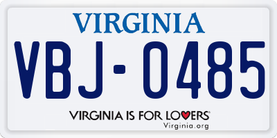 VA license plate VBJ0485