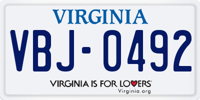 VA license plate VBJ0492