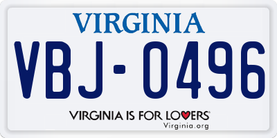 VA license plate VBJ0496