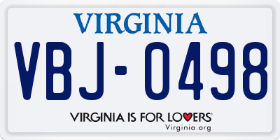 VA license plate VBJ0498