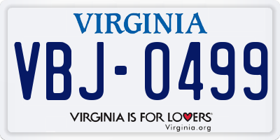VA license plate VBJ0499