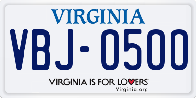 VA license plate VBJ0500