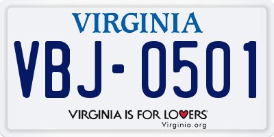 VA license plate VBJ0501