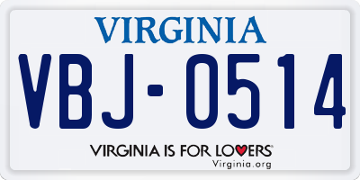 VA license plate VBJ0514