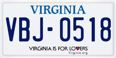 VA license plate VBJ0518