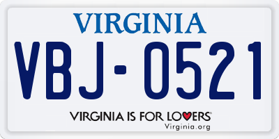 VA license plate VBJ0521