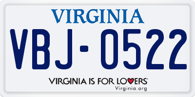 VA license plate VBJ0522