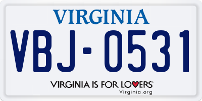 VA license plate VBJ0531