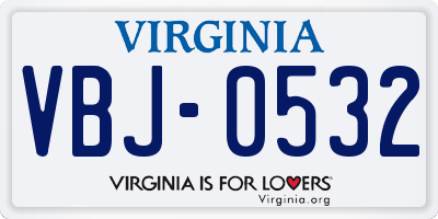 VA license plate VBJ0532