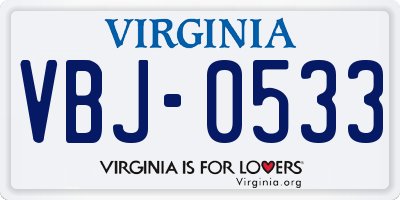 VA license plate VBJ0533