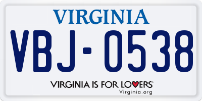 VA license plate VBJ0538