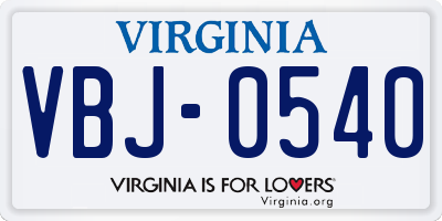 VA license plate VBJ0540