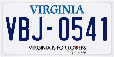 VA license plate VBJ0541