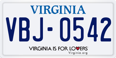 VA license plate VBJ0542