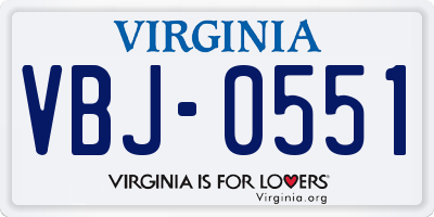 VA license plate VBJ0551