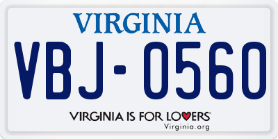 VA license plate VBJ0560