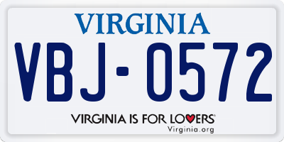 VA license plate VBJ0572