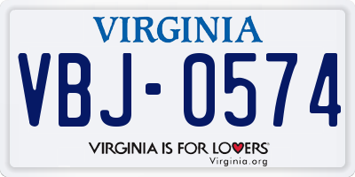 VA license plate VBJ0574