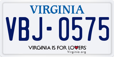 VA license plate VBJ0575
