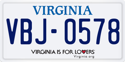 VA license plate VBJ0578