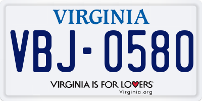 VA license plate VBJ0580
