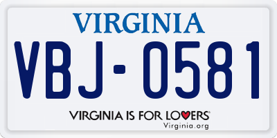 VA license plate VBJ0581