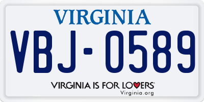 VA license plate VBJ0589