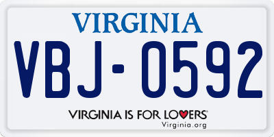 VA license plate VBJ0592
